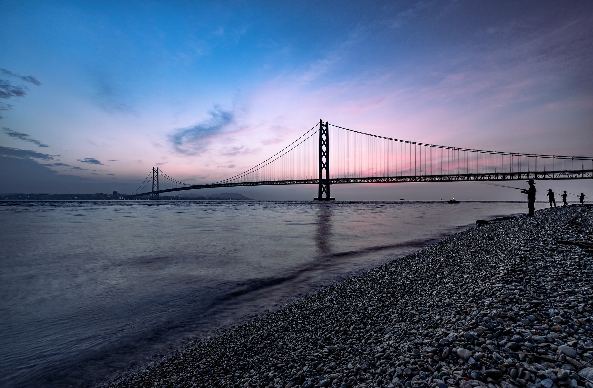 Suspension bridge at dusk